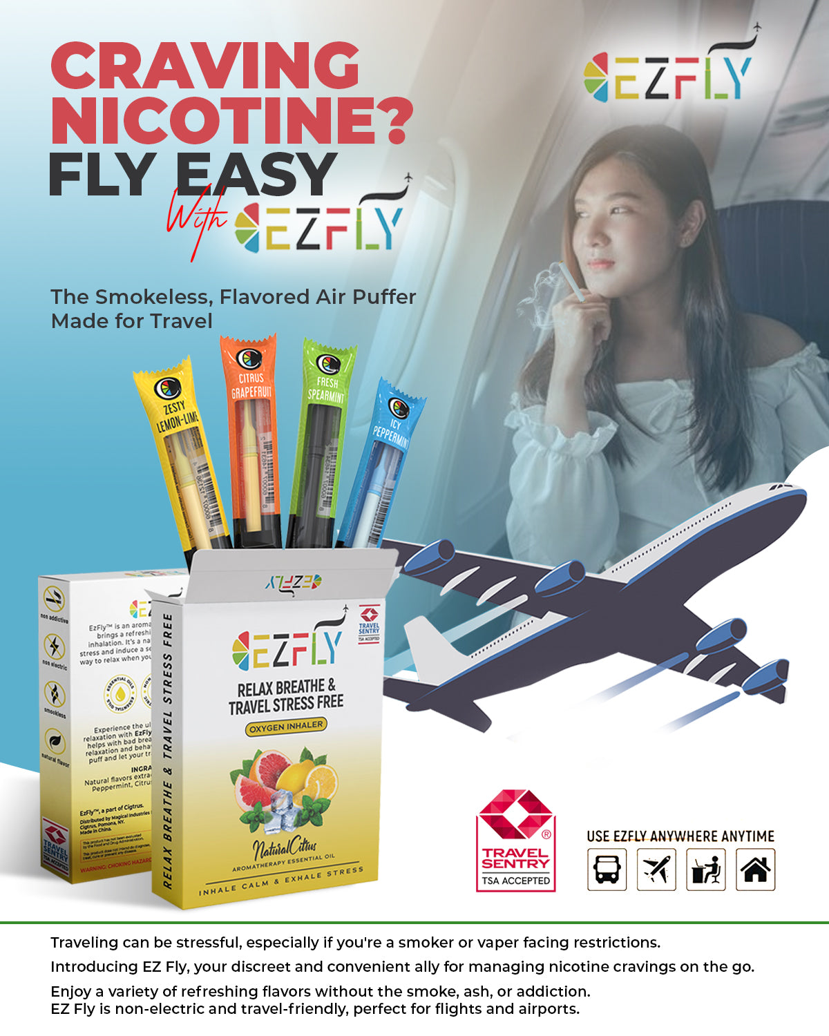 EZFLY : Non-Electric TSA-Accepted Smokeless Inhaler Flying Cravings & Oral Fixation Relief