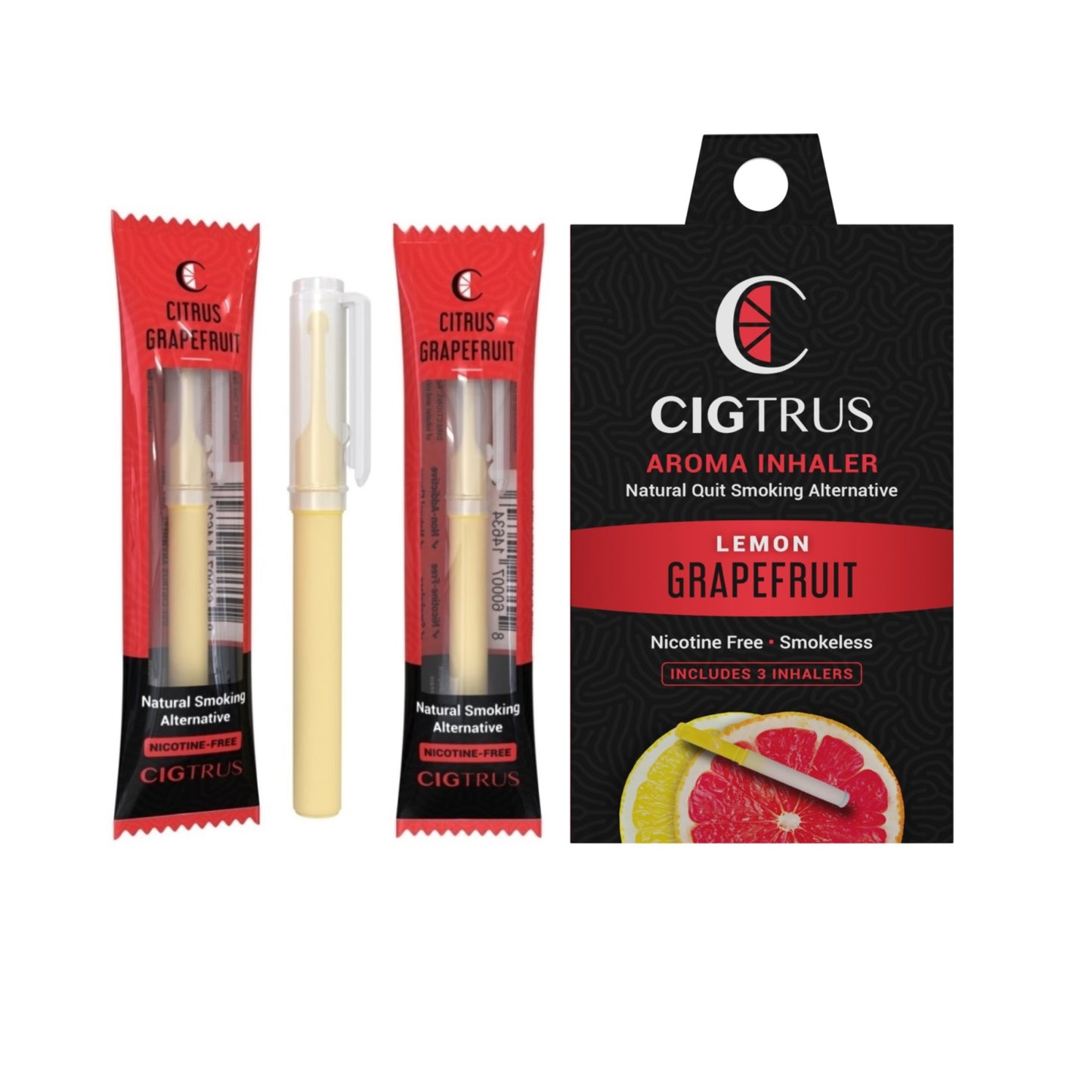 Cigtrus 3 Pack Citrus Grapefruit Flavor - Smokeless Nicotine-Free Inhaler: Your Healthier Alternative to Quit Smoking. Replace Smoking Habit, Satisfy Oral Fixation, and Cravings