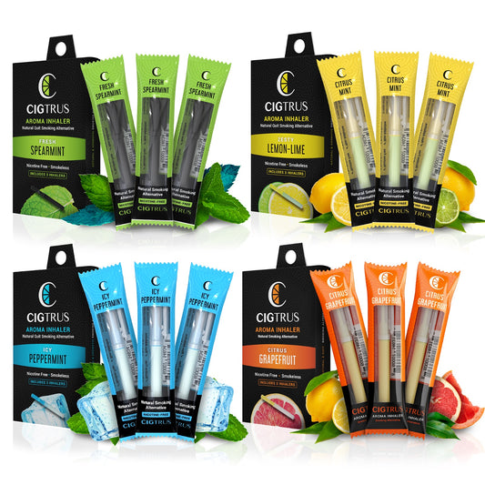 Cigtrus Smokeless Nicotine-Free Natural Quit Smoking Aid | Oral Fixation Cravings Relief | Delicious & Refreshing Flavored Air Puffer 4-Flavor, 3 Pack Variety Pack