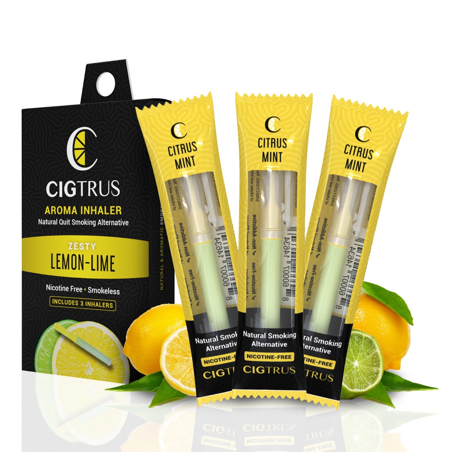 Cigtrus, Smokeless Nicotine-Free Natural Quit Smoking Aid | Oral Fixation Cravings Relief | Delicious & Refreshing Flavored Air Puffer - Citrus Mint & Fresh Grapefruit 3 Pack Each