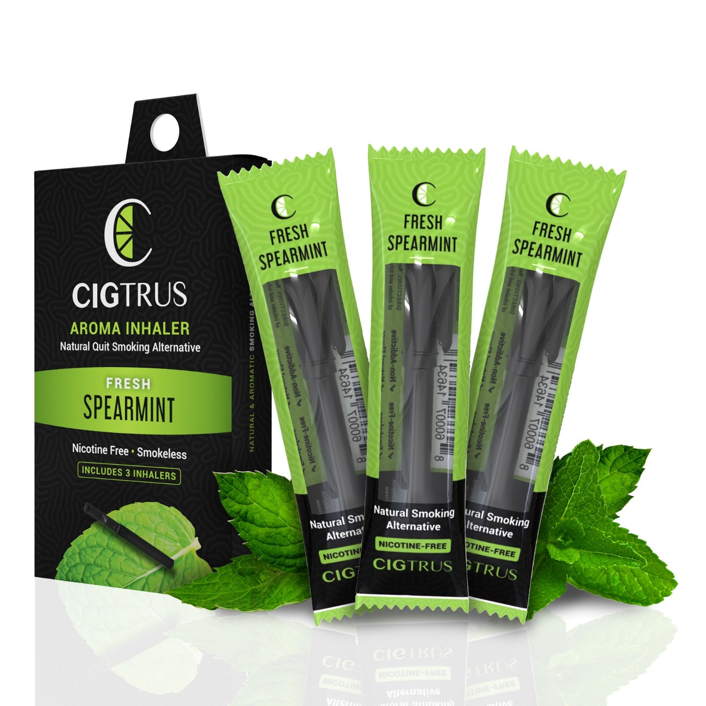 Cigtrus, Smokeless Nicotine-Free Natural Quit Smoking Aid | Oral Fixation Cravings Relief | Delicious & Refreshing Flavored Air Puffer - Fresh Spearmint & Fresh Grapefruit, 3 Pack Each Variety