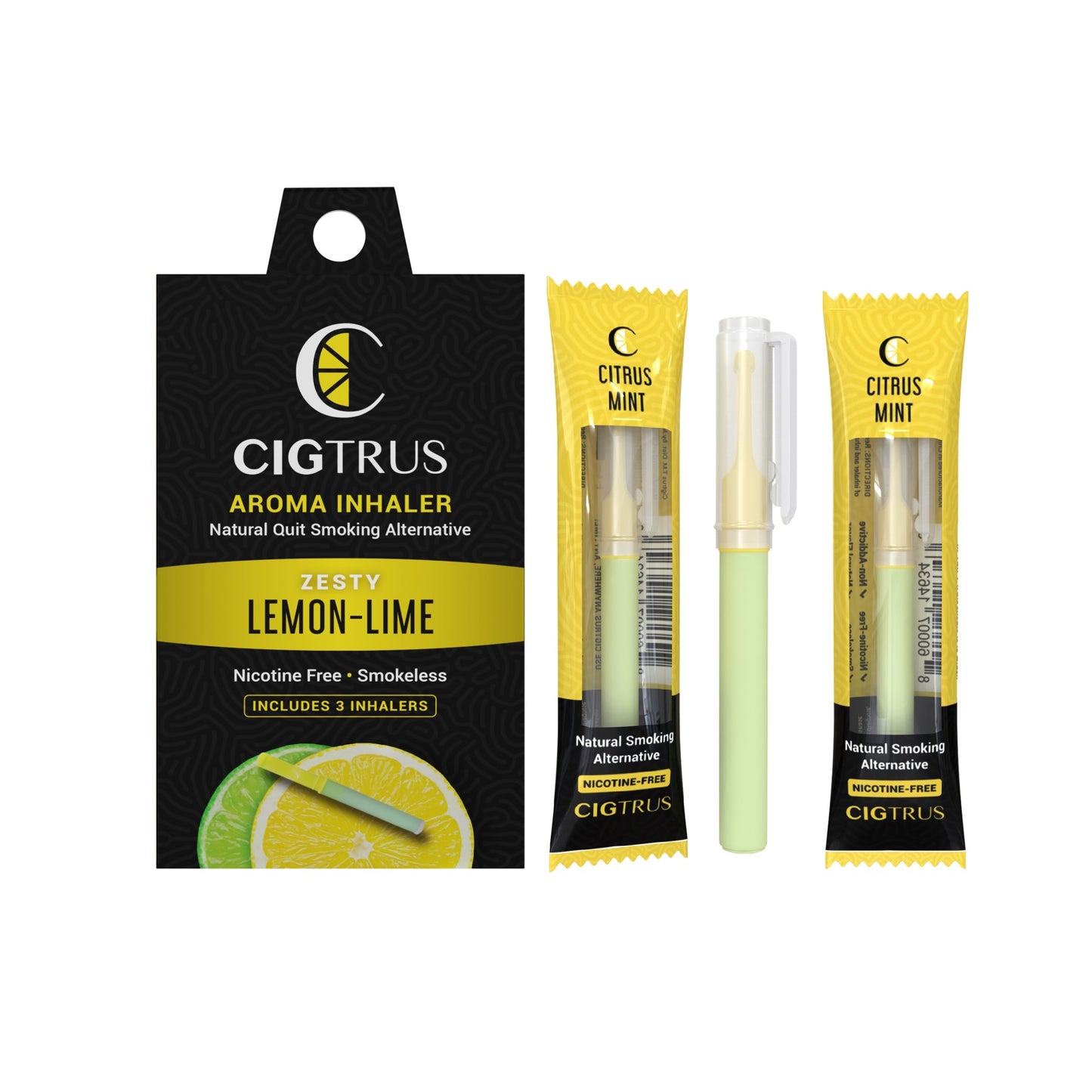 Cigtrus Delicious & Refreshing Flavored Air Puffer | Nicotine-Free Smokeless Inhaler | Natural Quit Smoking Aid | Oral Fixation Cravings Relief | 3 Pack Citrus Mint