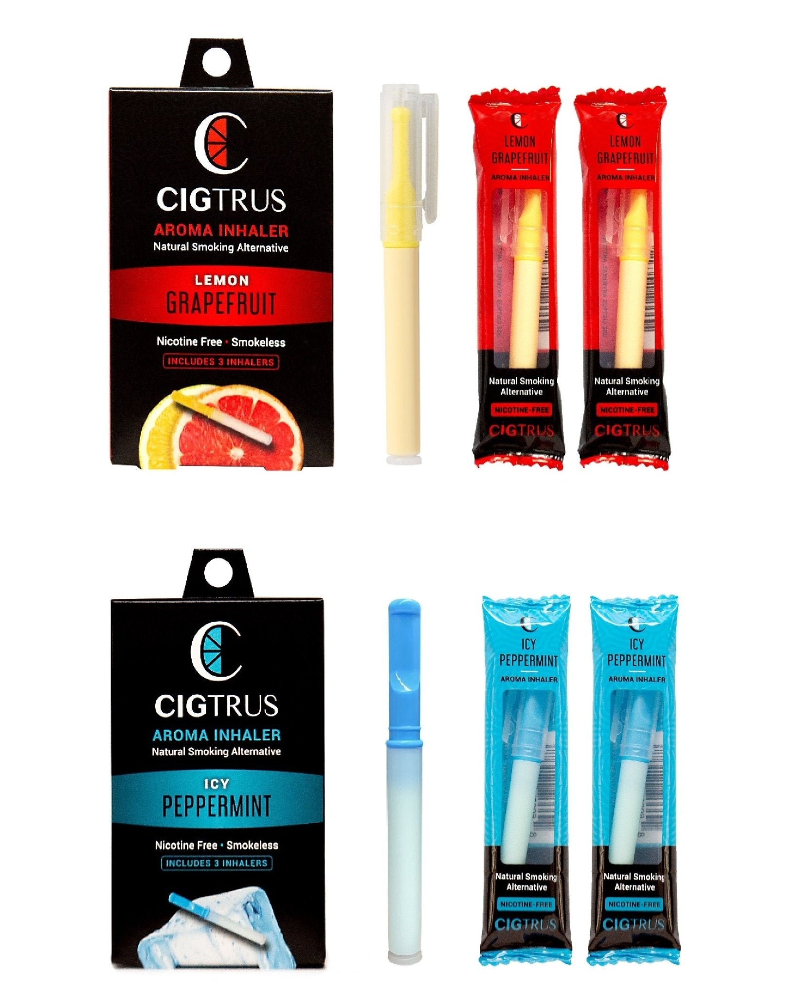 Cigtrus Quit Smoking Behavioral Support Nicotine-Free Oxygen Inhaler Natural Remedy - The Refreshing Collection 3 Pack Each Citrus Grapefruit & Icy Peppermint - cigtrus.comcigtrus.com