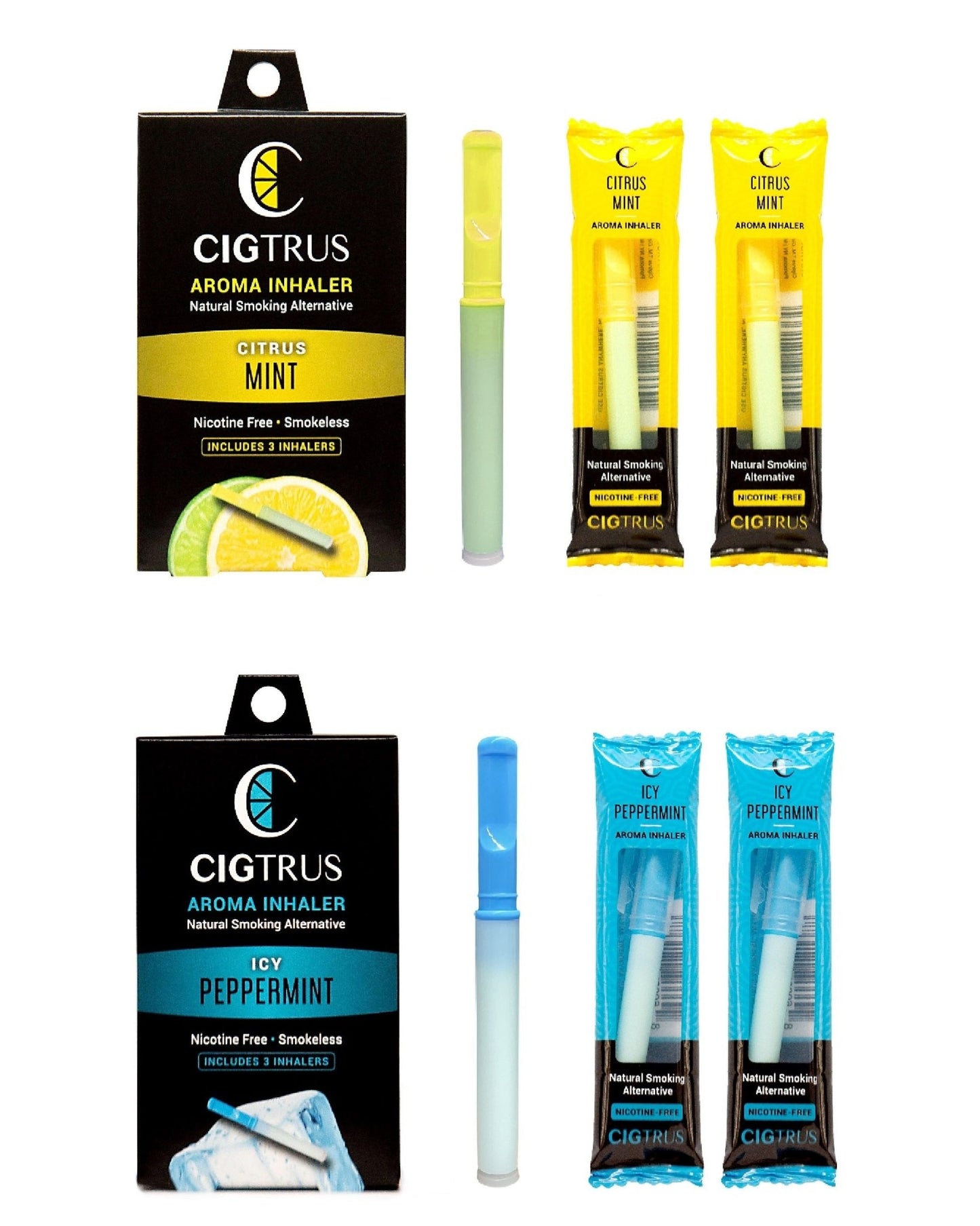 Cigtrus Quit Smoking Behavioral Support Nicotine-Free Oxygen Inhaler Natural Remedy - The Throat Hit Collection Citrus Lime & Icy Peppermint 3 Pack Each - cigtrus.comcigtrus.com